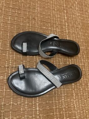 Italian Shoemakers Black Slide Sandals with Rhinestone Straps